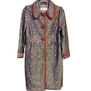 Pink Martini Collection Women's Coat Size L Geometric Print Button Front Collar-
